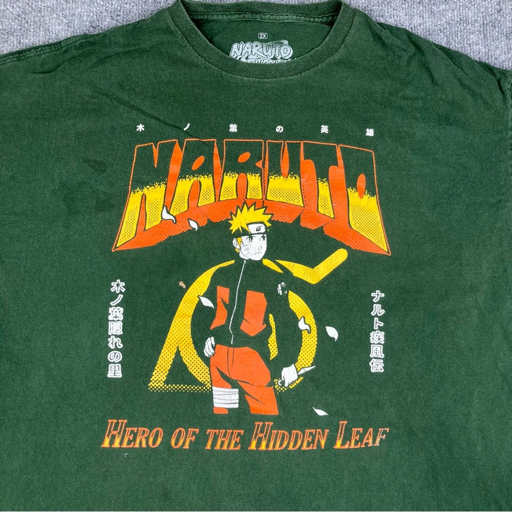 Naruto T-Shirt Men 2X Green Anime Hero Hidden Leaf Short Sleeve Shippuden Ripple